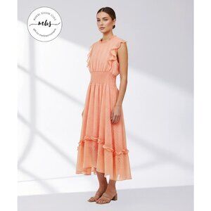 NWT Koko + Mason Ruffle‎ Smocked Lined Midi Dress Orange Women XL